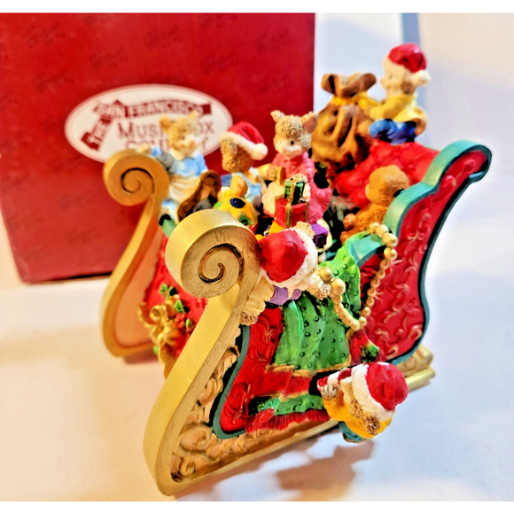 Vtg Animated Christmas Mouse Sleigh Ride Music Box San Franscico Co. W/Box - Picture 1 of 16